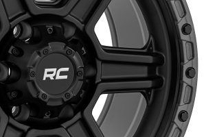 Wheel - Rough Country - 79 Series, 17x8.5, 6x5.5, 0mm Offset, 6-Spoke Design - Semi Gloss Black w/Gunmetal Ring